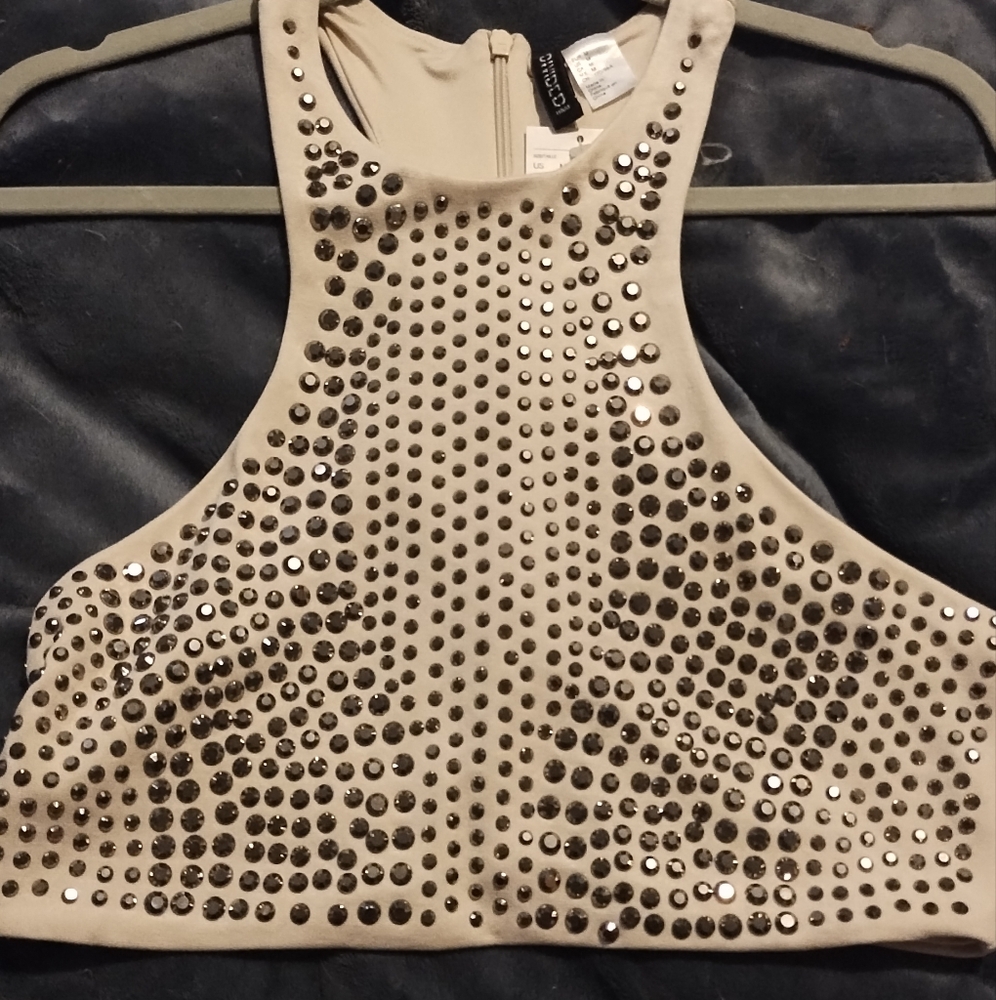 H&M Beige Studded Crop Top